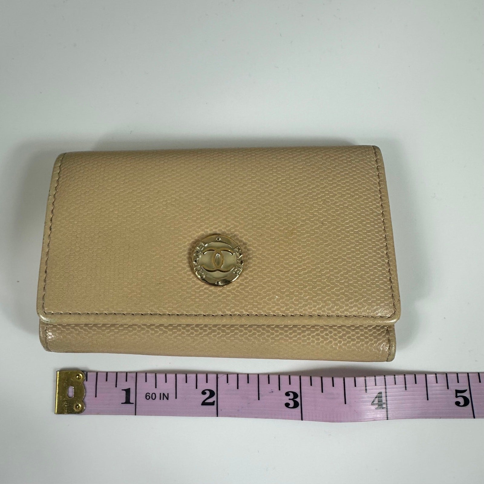 Authentic Chanel CC Beige Leather Key Holder Wallet