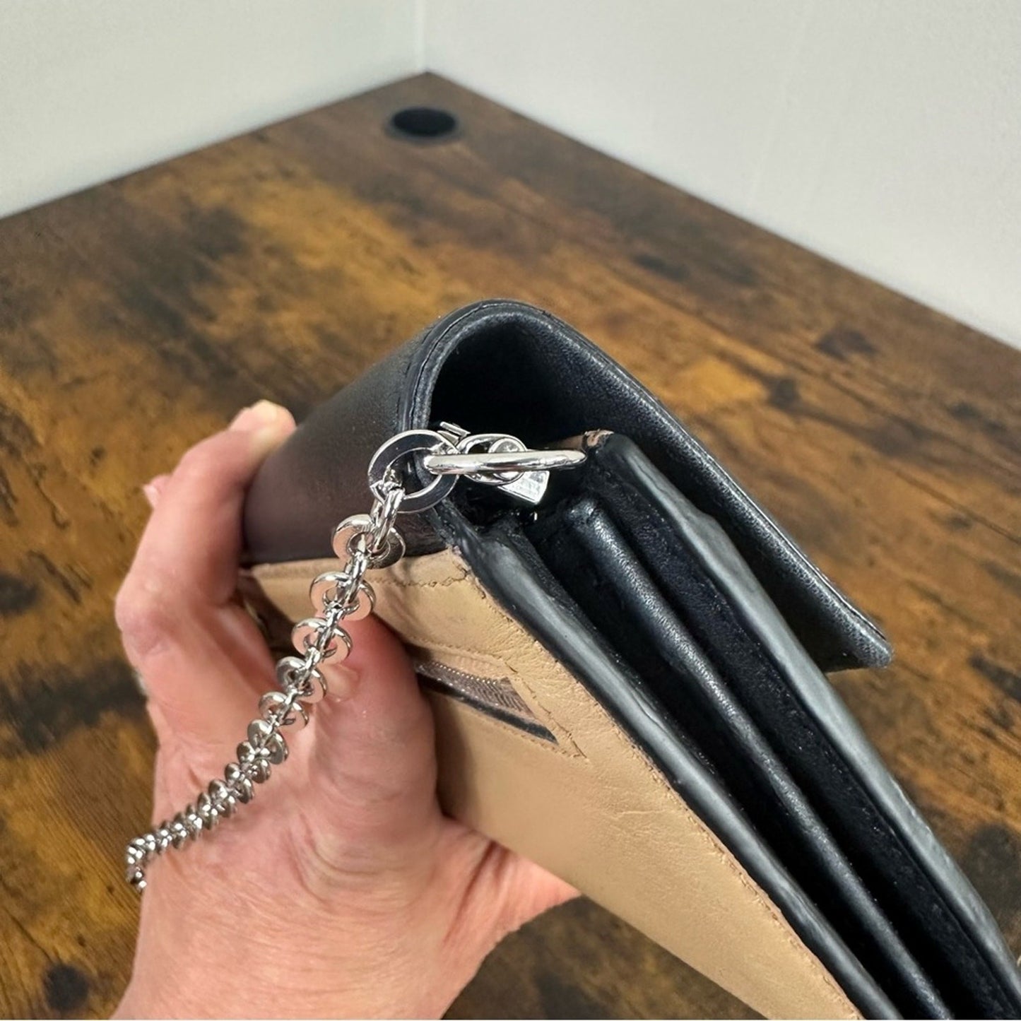 Fendi Leather Envelope Wallet Black Beige Authentic