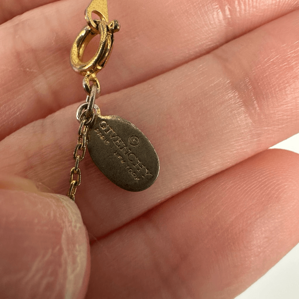 Givenchy 1977 G Logo Rhinestone Choker Necklace Gold Tone Vintage 14”