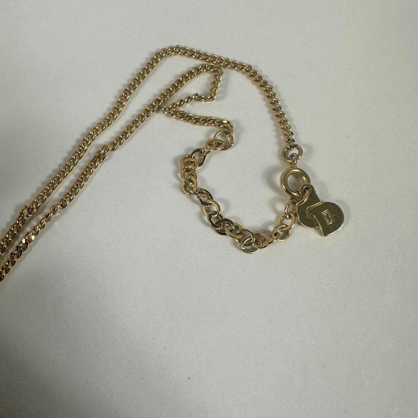 Vintage Christian Dior CD Logo Gold Crystal Pendant Necklace Chain