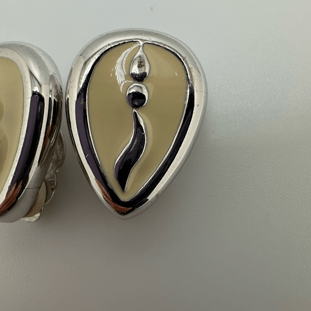 Givenchy Vintage Enamel Silver Tone Clip On Earrings