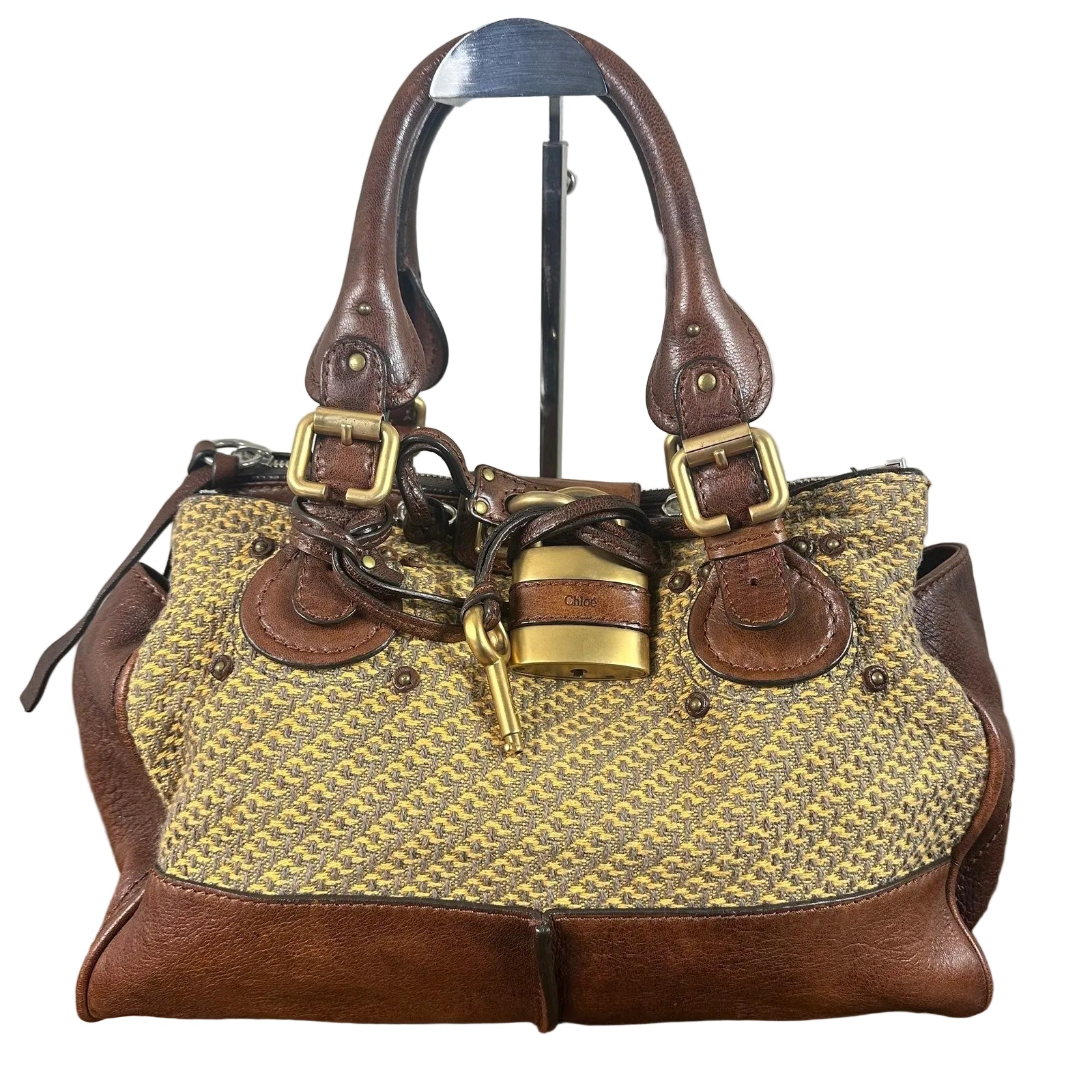 Vintage Chloe Paddington Leather & Tweed Satchel Bag Large 