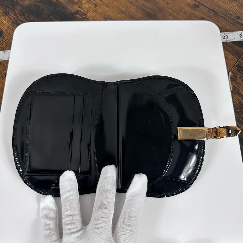 Gucci Wallet Black Patent Leather Belt Buckle Clip