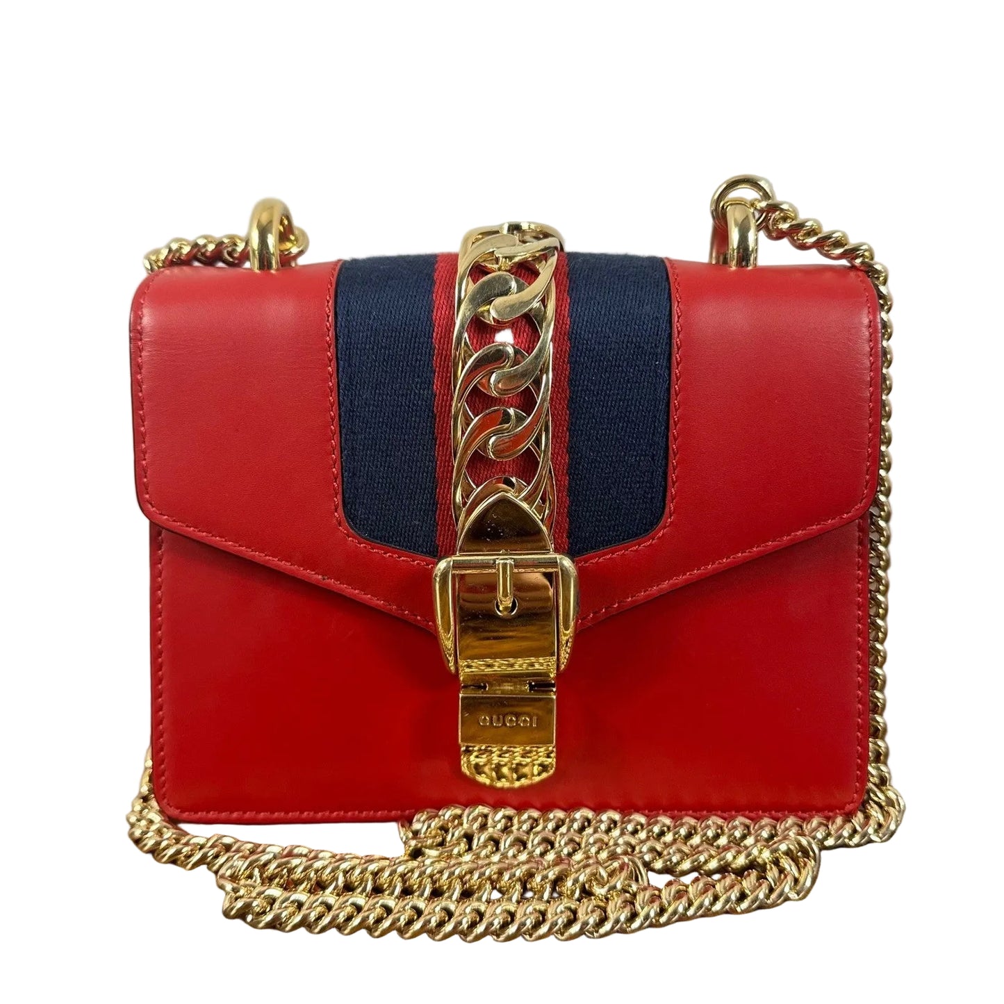 Gucci Sylvie Red Leather Chain Shoulder Bag Mini
