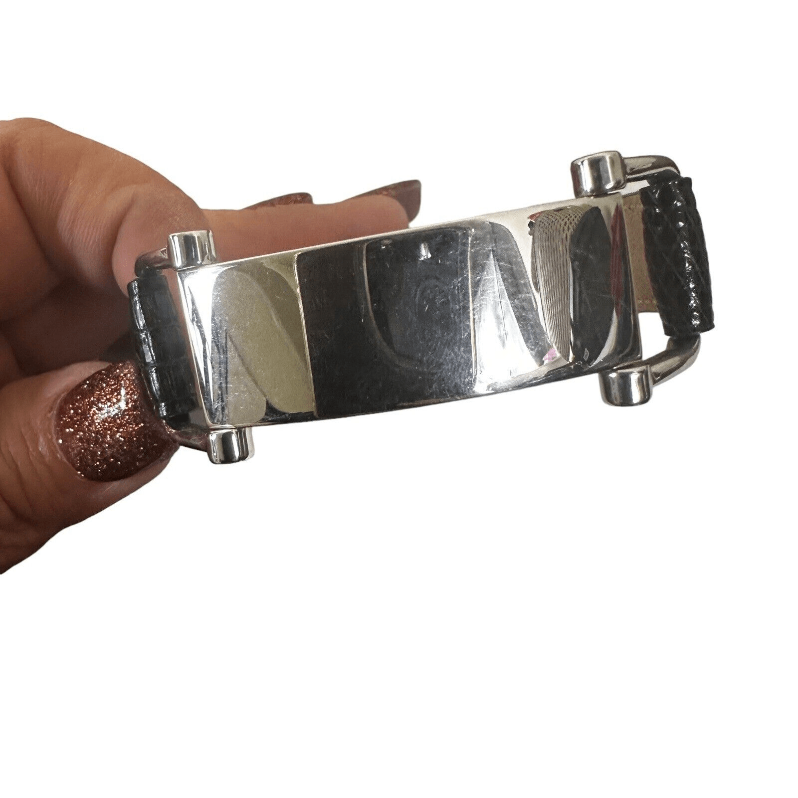 Celine Plaque Bracelet In Lizard And Brass With Certificate Of Authenticity