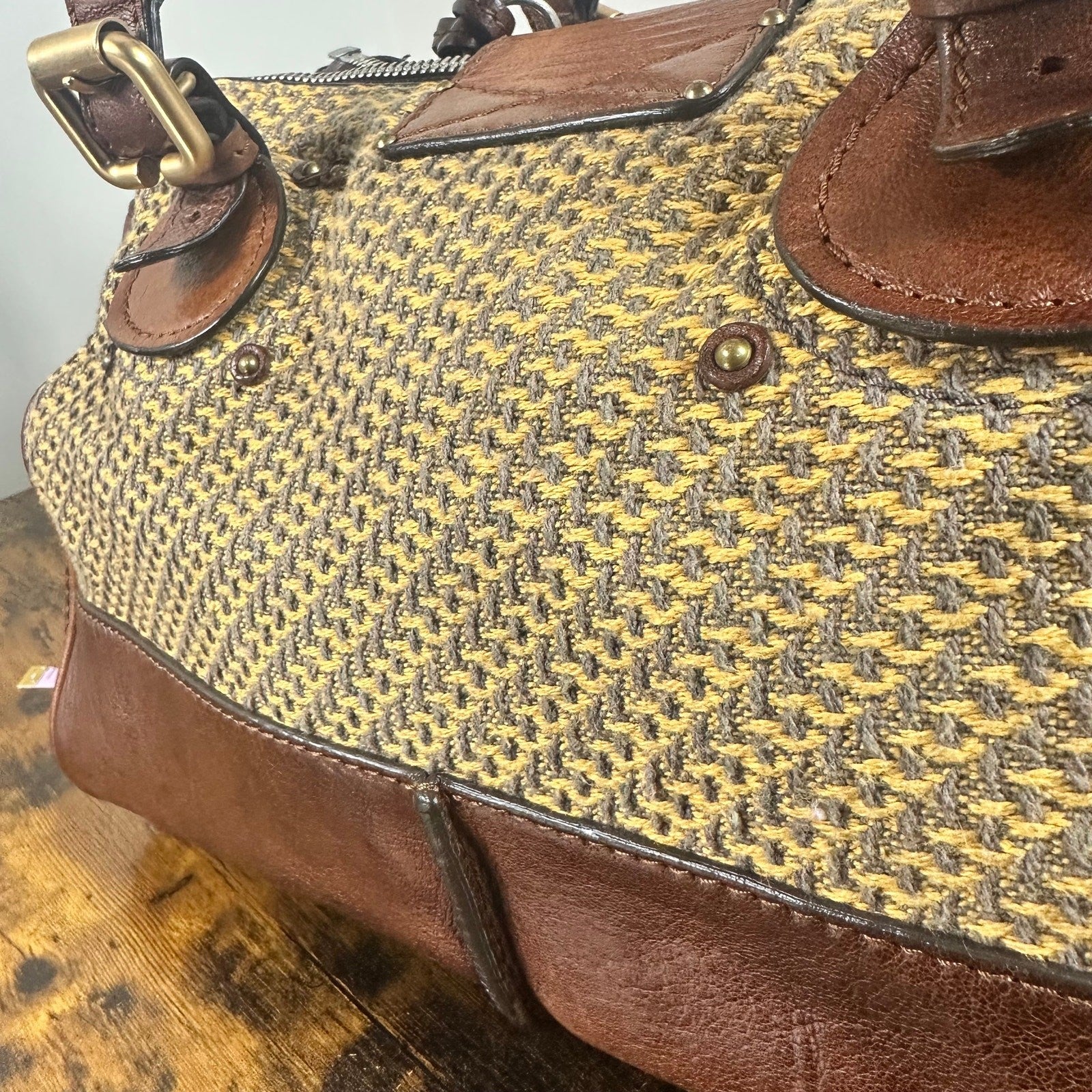 Vintage Chloe Paddington Leather & Tweed Satchel Bag Large 