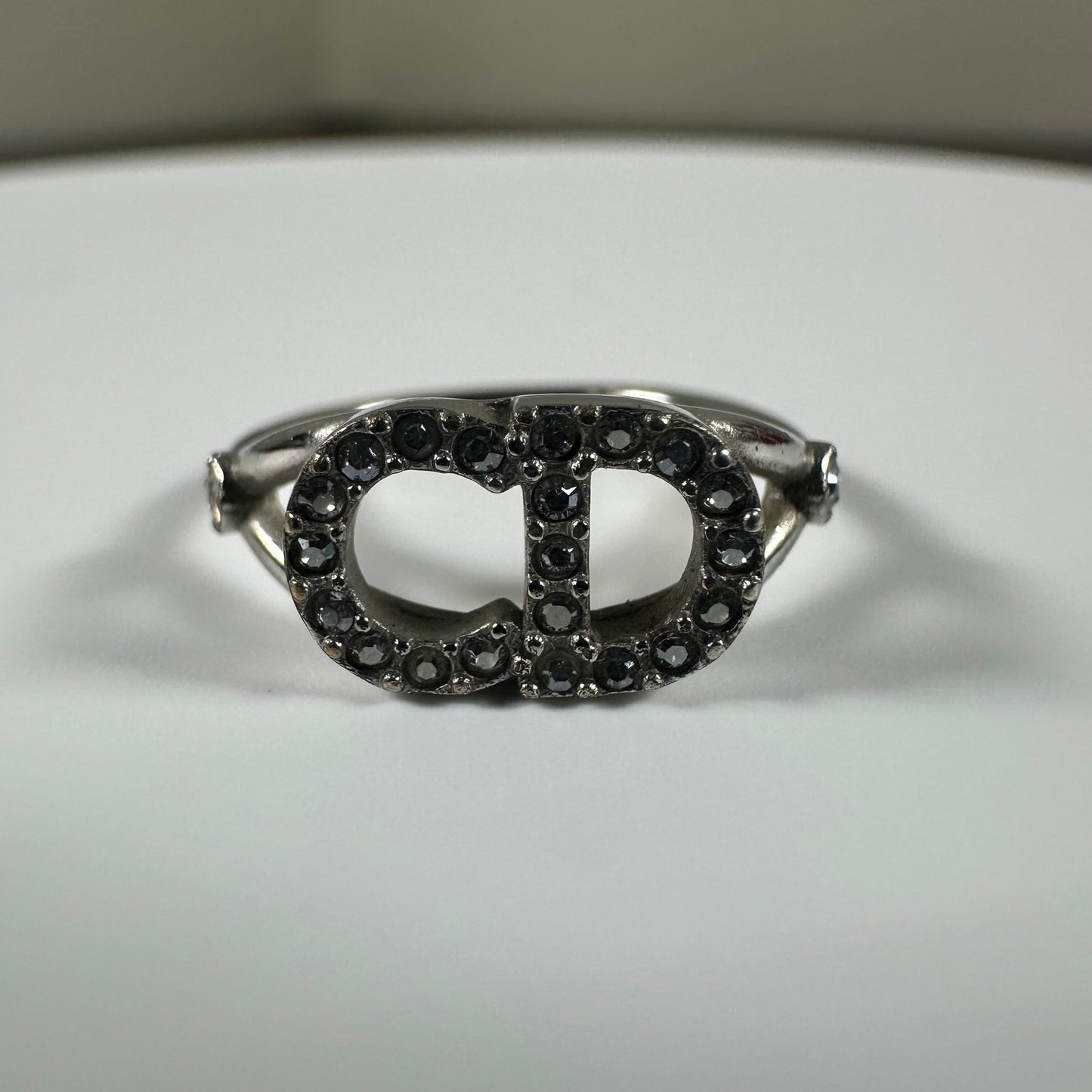 Authentic Christian Dior CD Logo Ring with Rhinestones