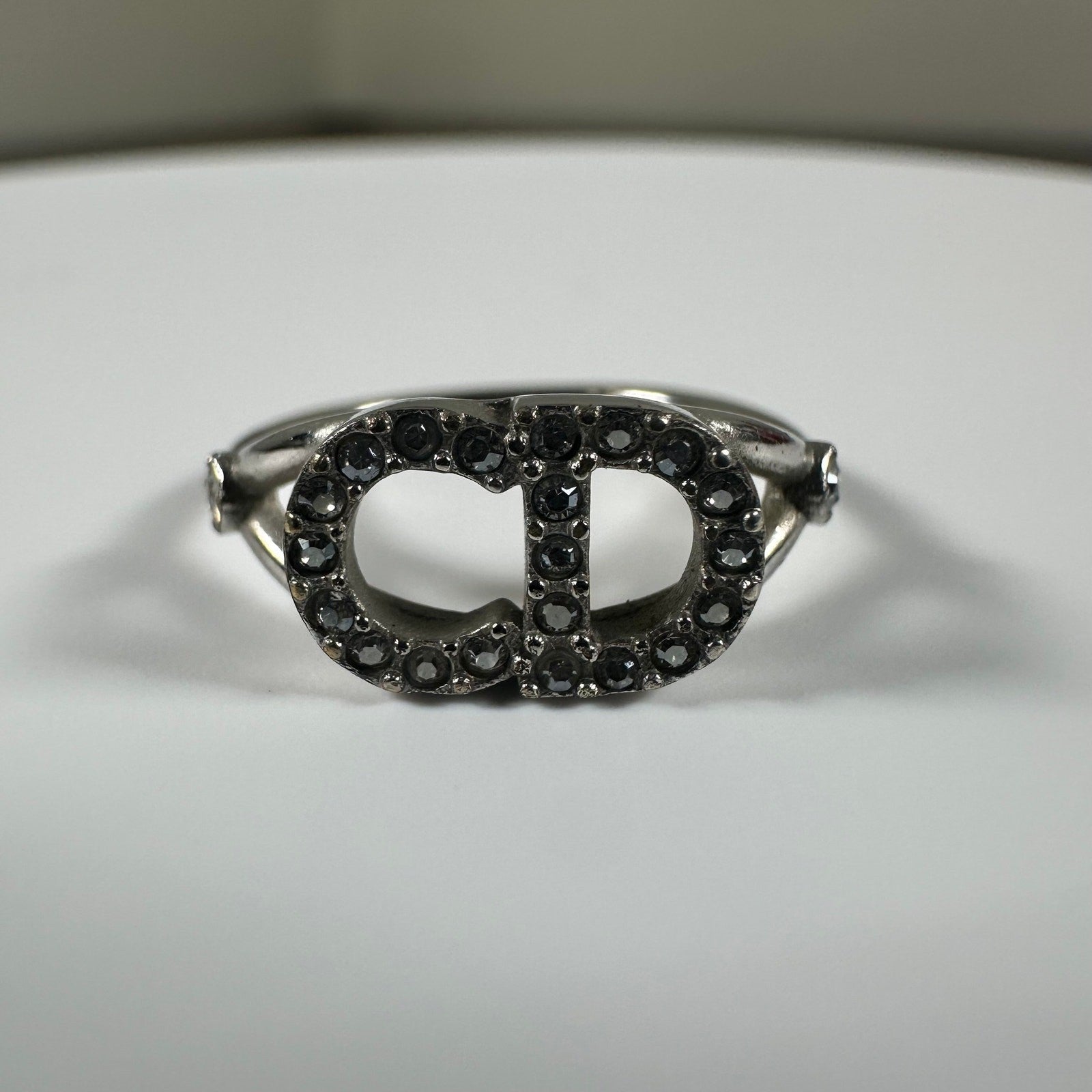 Authentic Christian Dior CD Logo Ring with Rhinestones