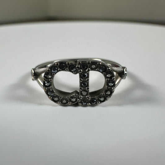 Authentic Christian Dior CD Logo Ring with Rhinestones
