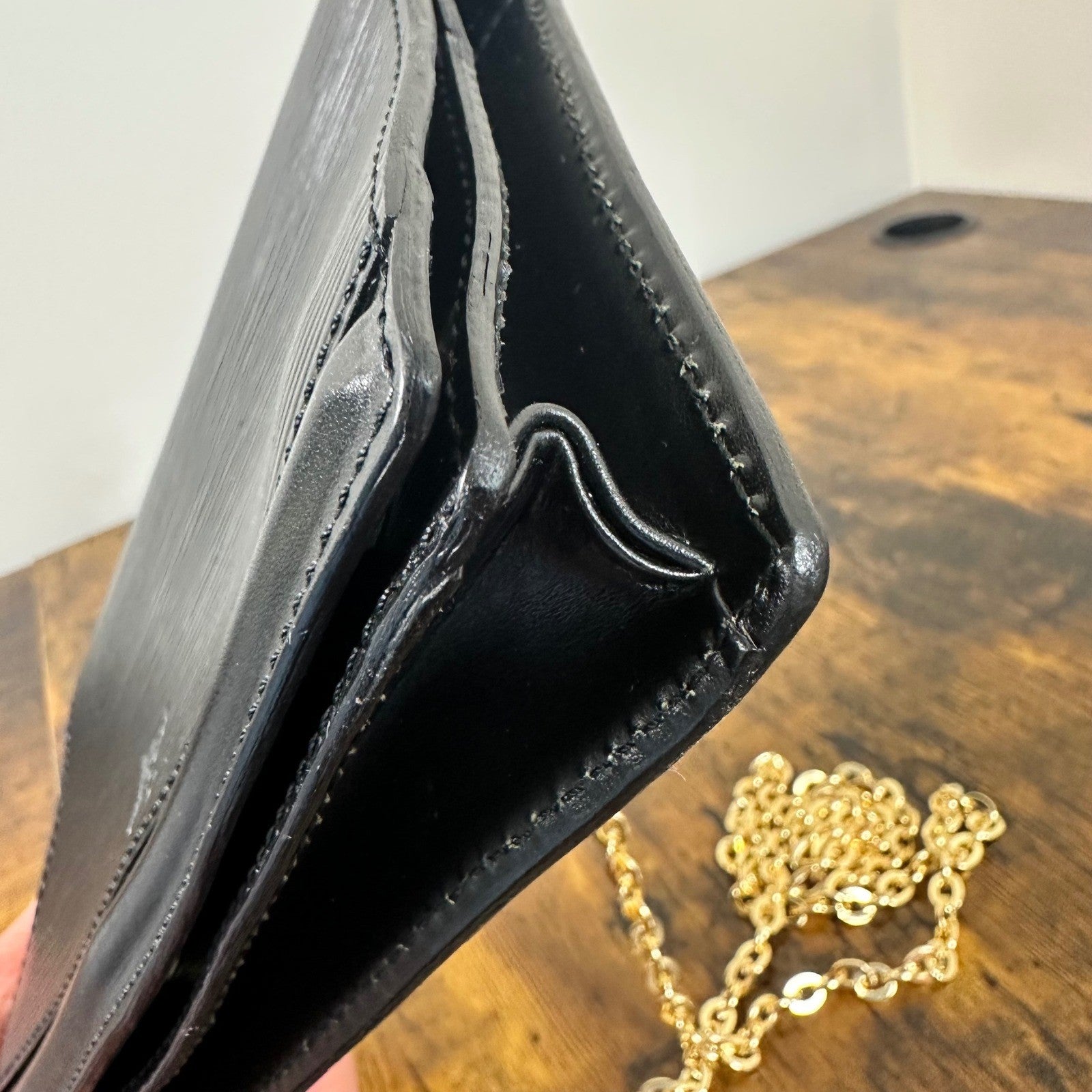 Louis Vuitton Epi Leather Belt Waist Bag Black Gold Chain Shoulder Bag