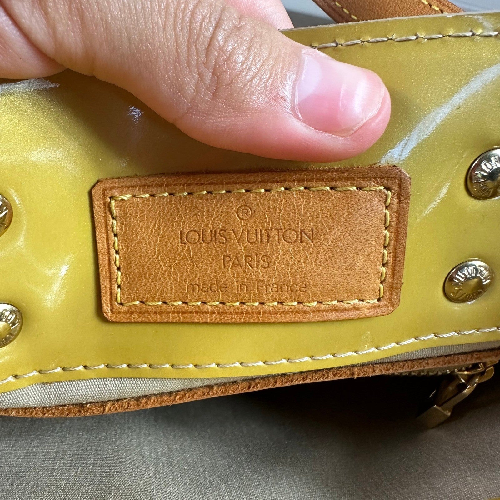 Louis Vuitton Monogram Vernis Reade PM Yellow Patent Leather Handbag Authentic