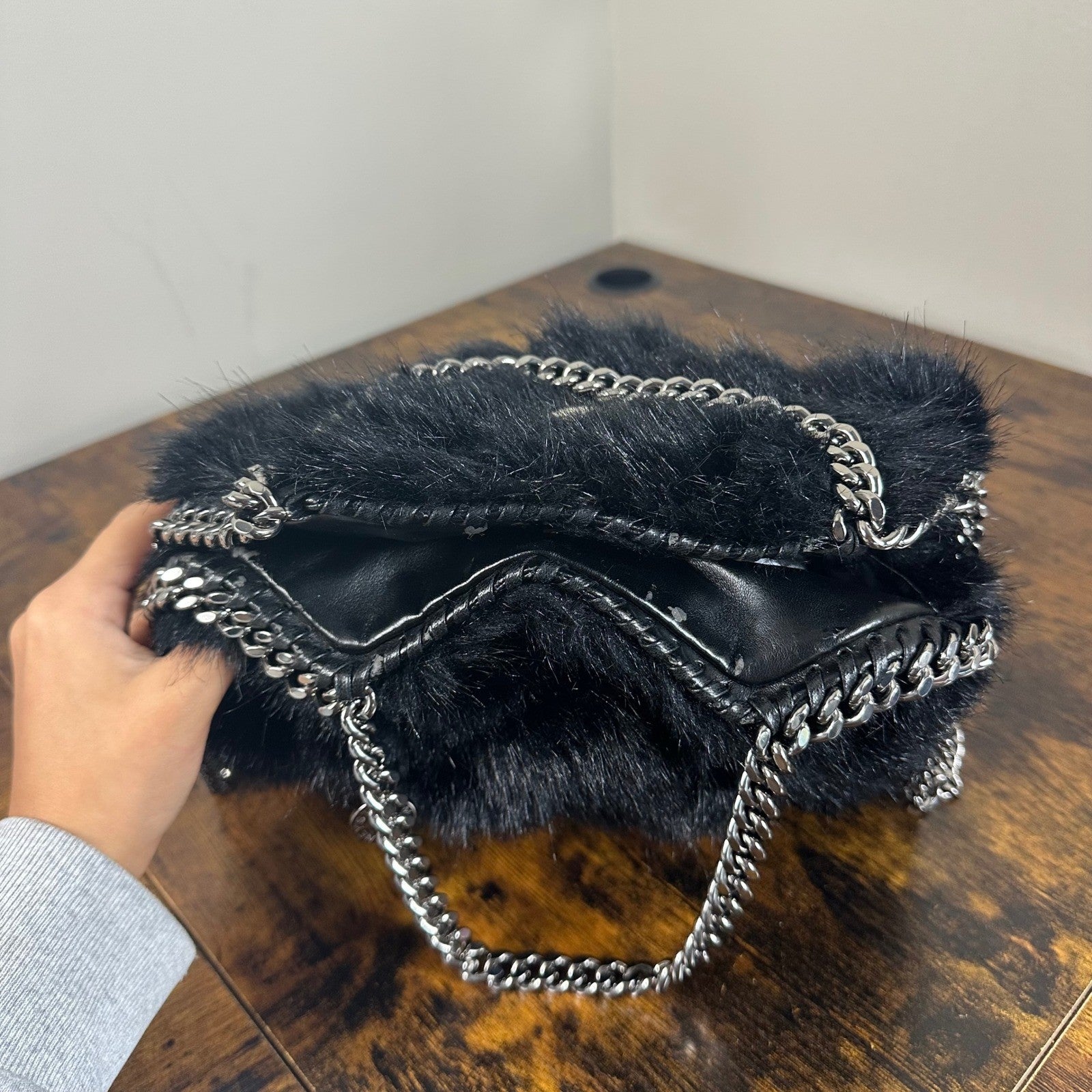 Stella McCartney Fur Free Fur Black Quilted Chain Shoulder Bag