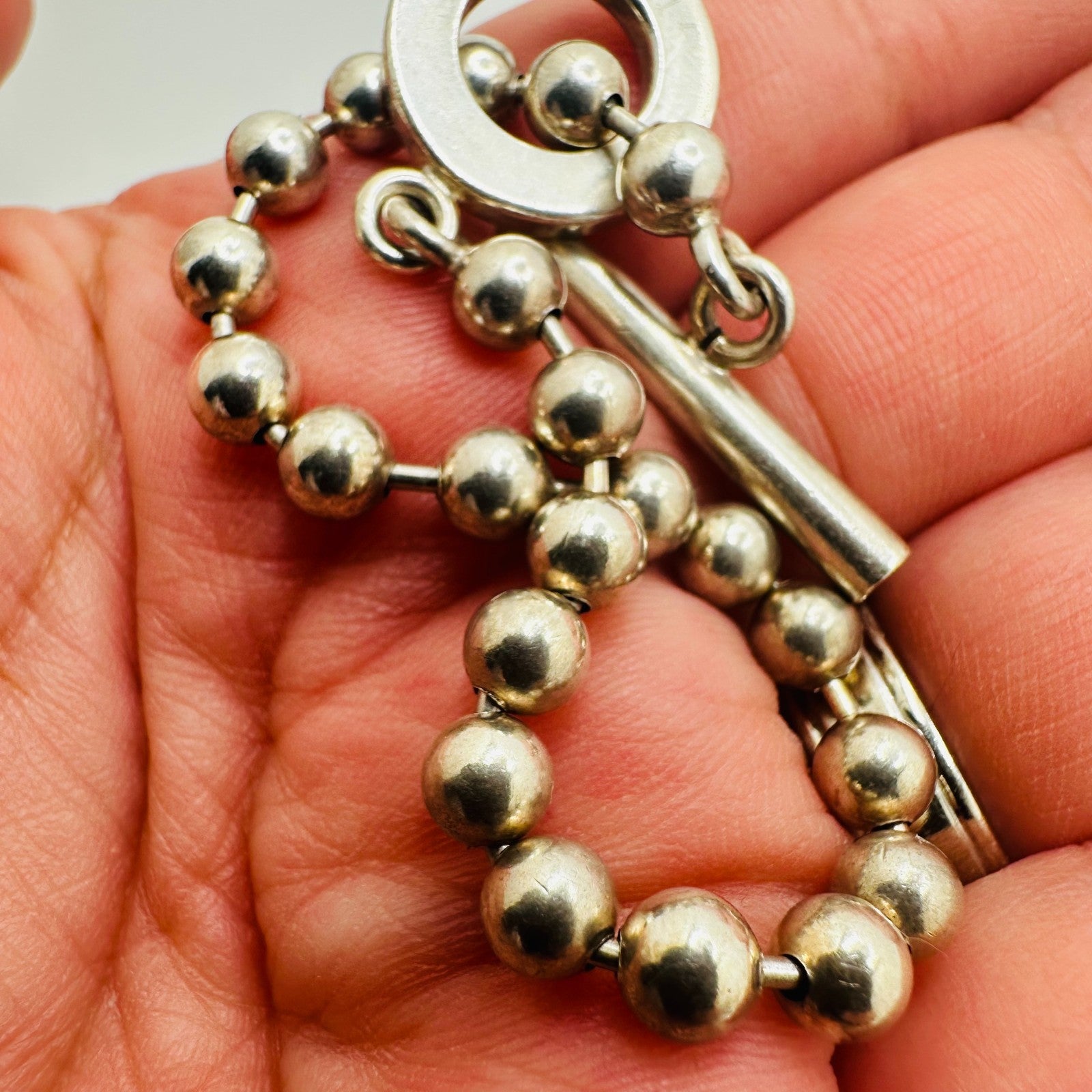 Gucci Silver Ball Chain Toggle Bracelet Sterling Silver Beaded Italian Fine Jewe