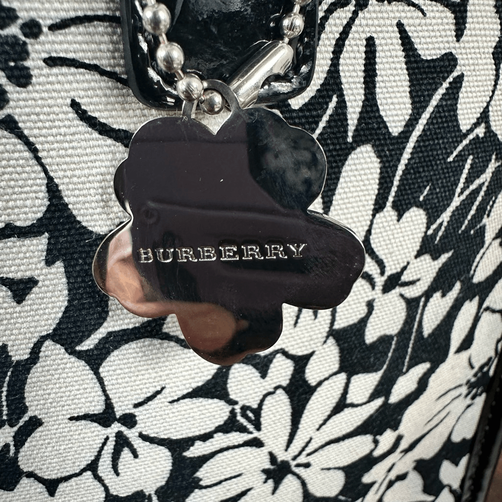 Burberry Vintage Floral Tote Bag Black White