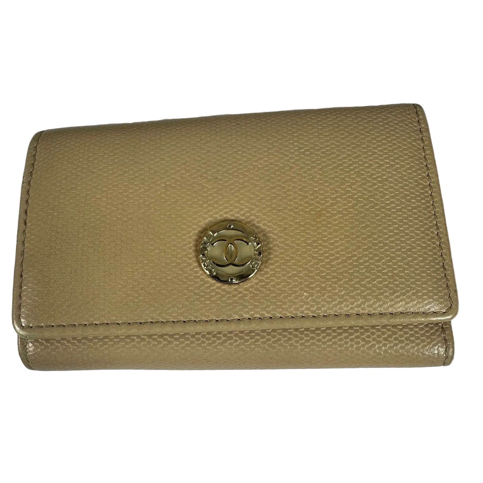 Authentic Chanel CC Beige Leather Key Holder Wallet