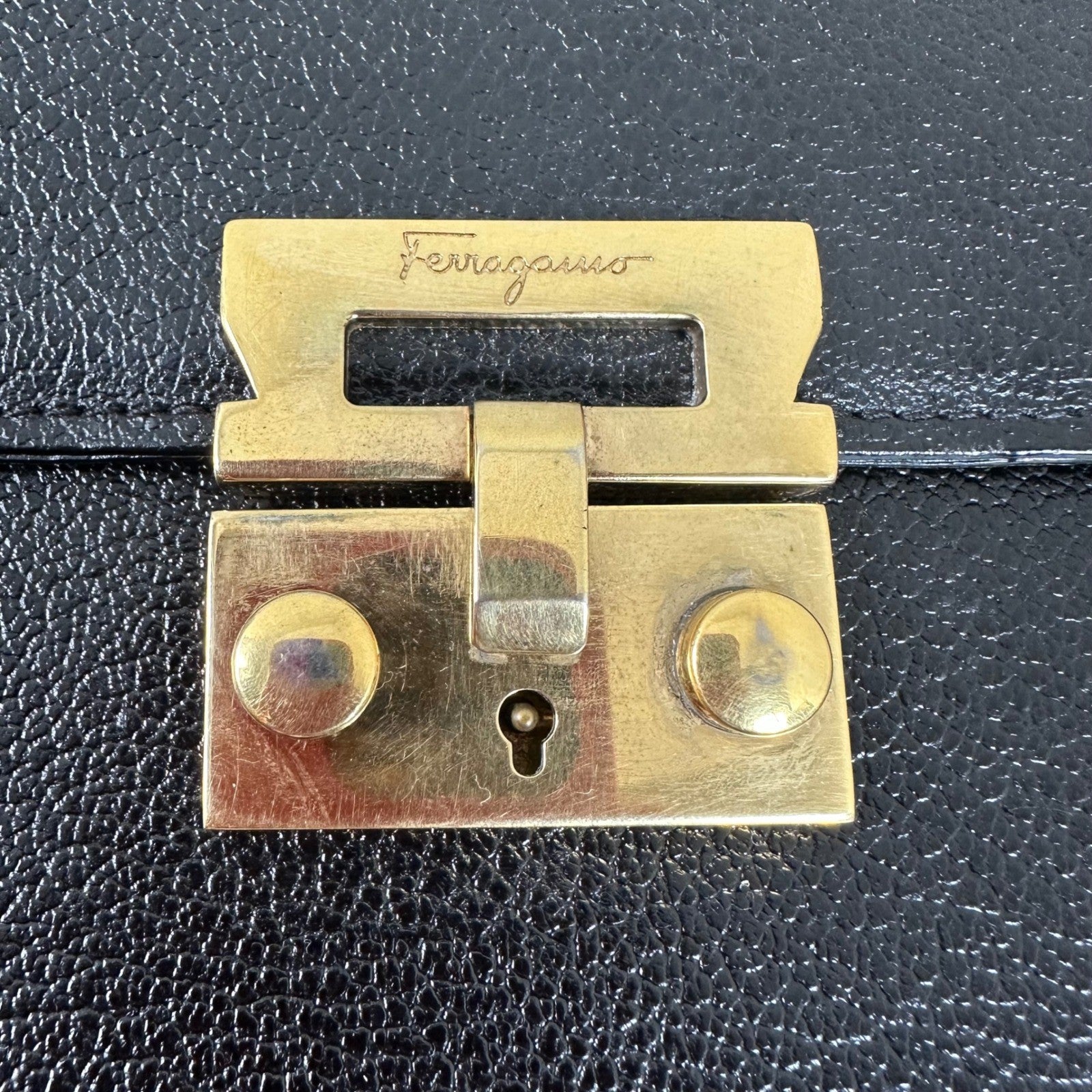 Salvatore Ferragamo Leather Briefcase Black Gold Hardware Made in Italy Business