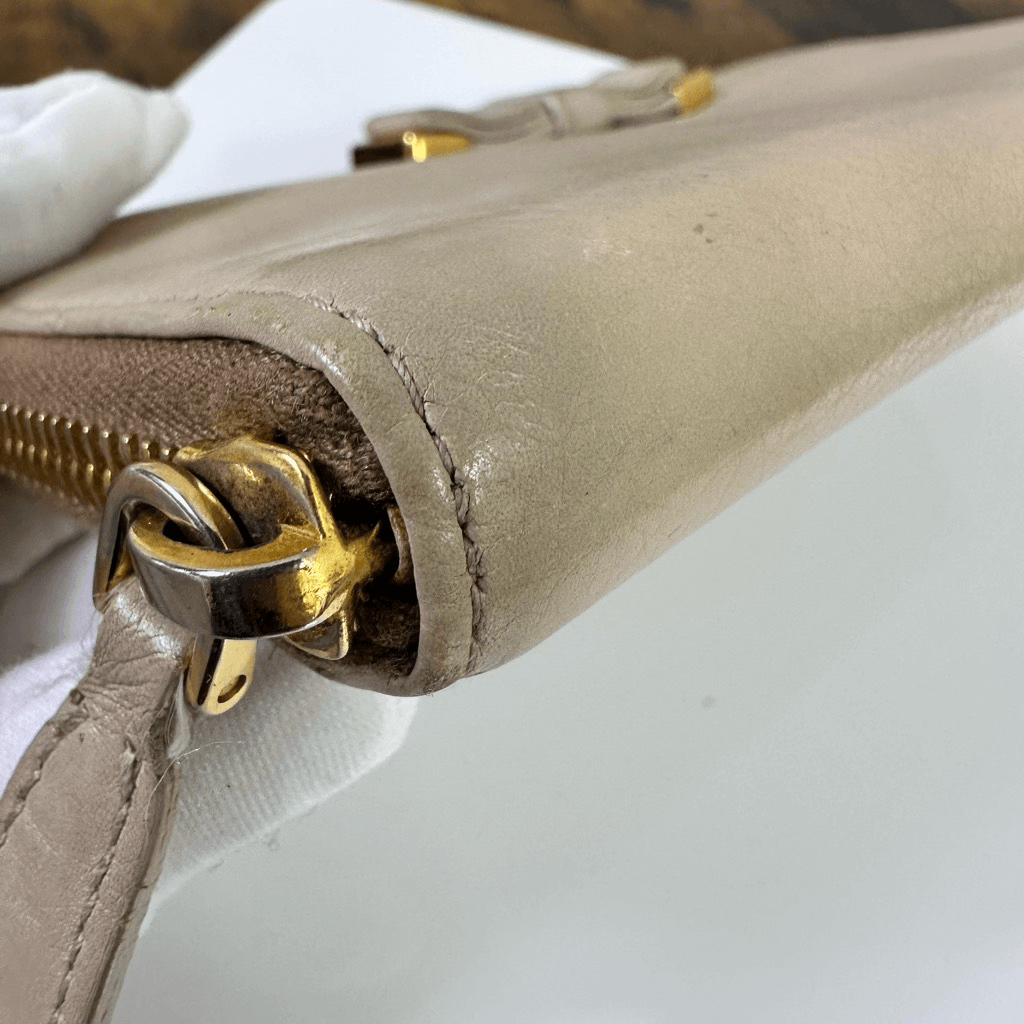Prada Ribbon Beige Long Zippy Wallet Full Zip Leather
