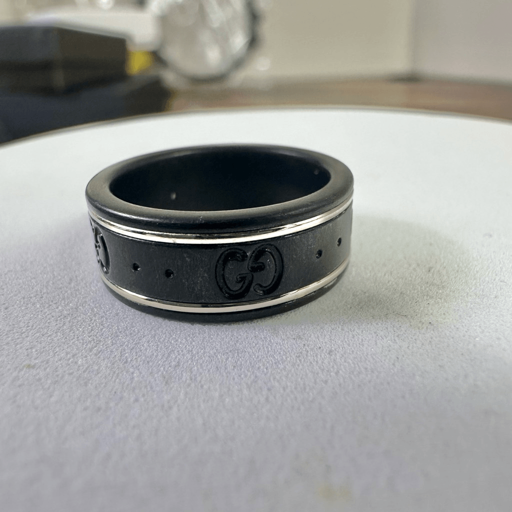 Gucci Icon GG Black Synthetic Corundum Ring Size 5