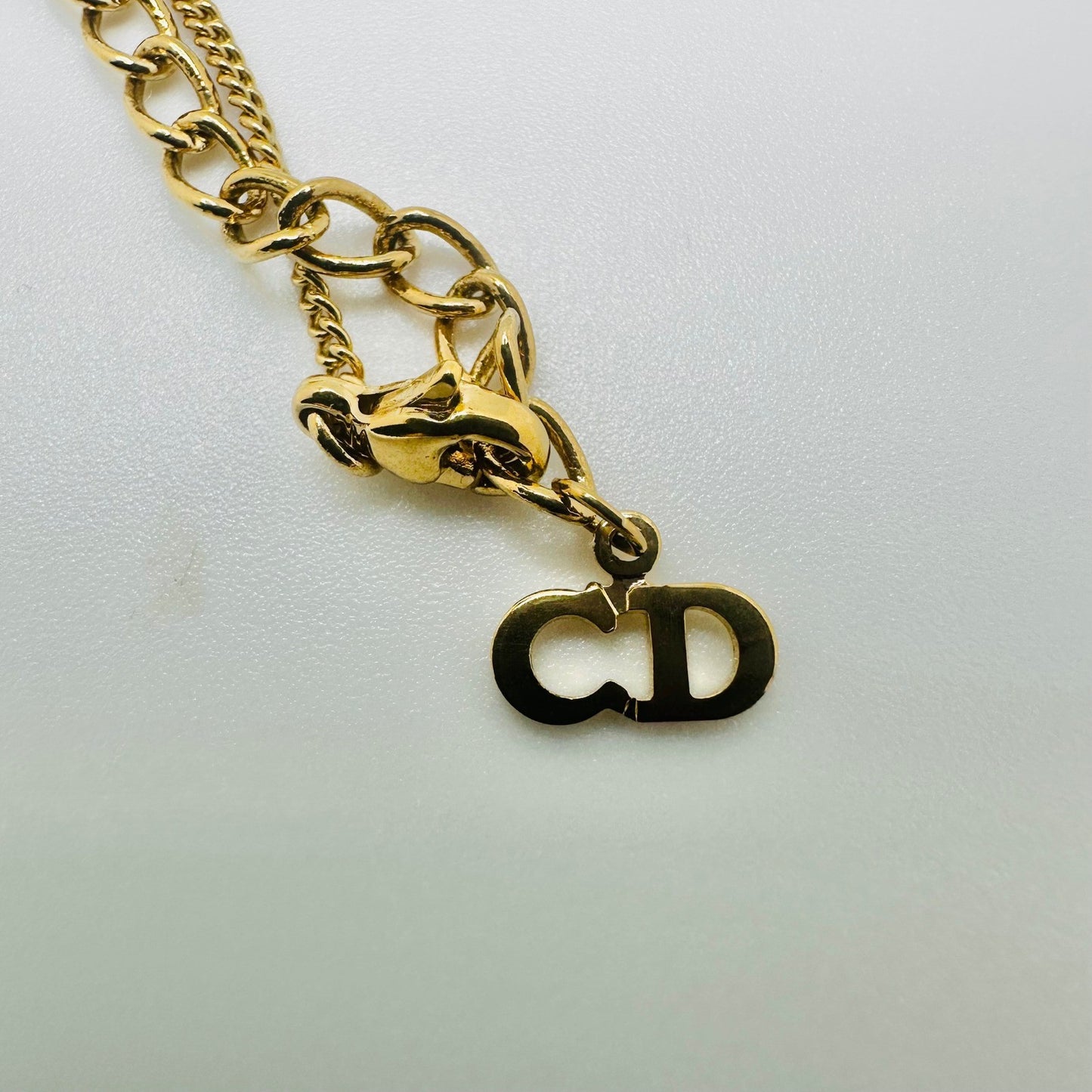 Christian Dior Gold Heart Necklace Rhinestone Vintage CD Logo Designer