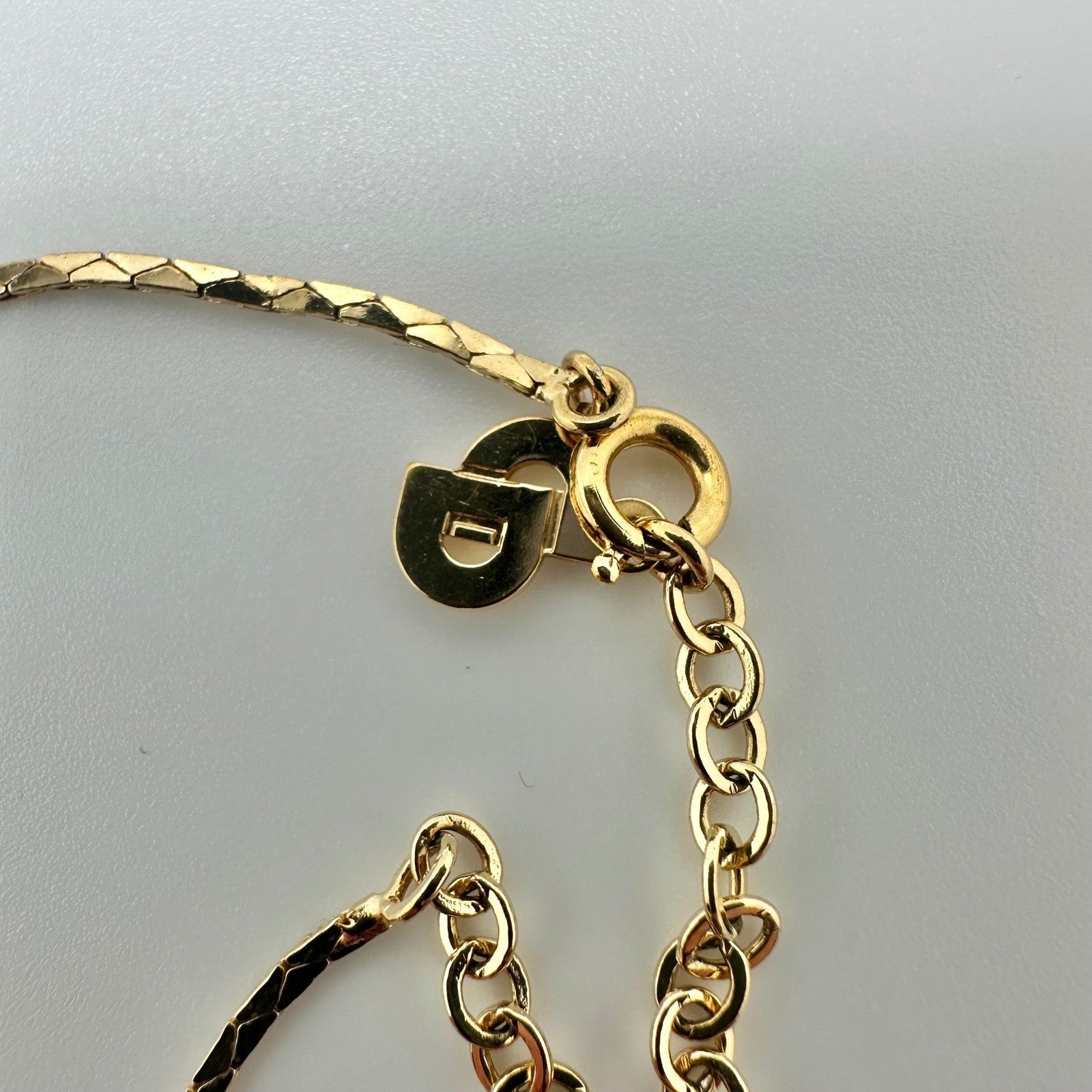 Christian Dior Necklace Gold Tone Rhinestone Logo Pendant Designer Jewelry