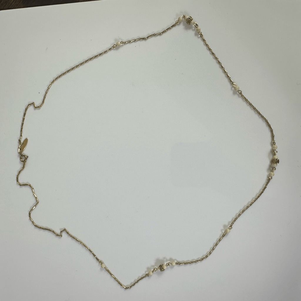 Chloe Faux Pearl Long Necklace Gold Tone 31”