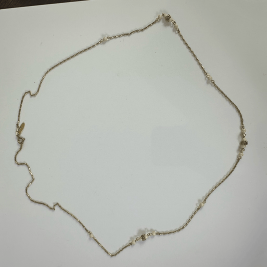 Chloe Faux Pearl Long Necklace Gold Tone 31”