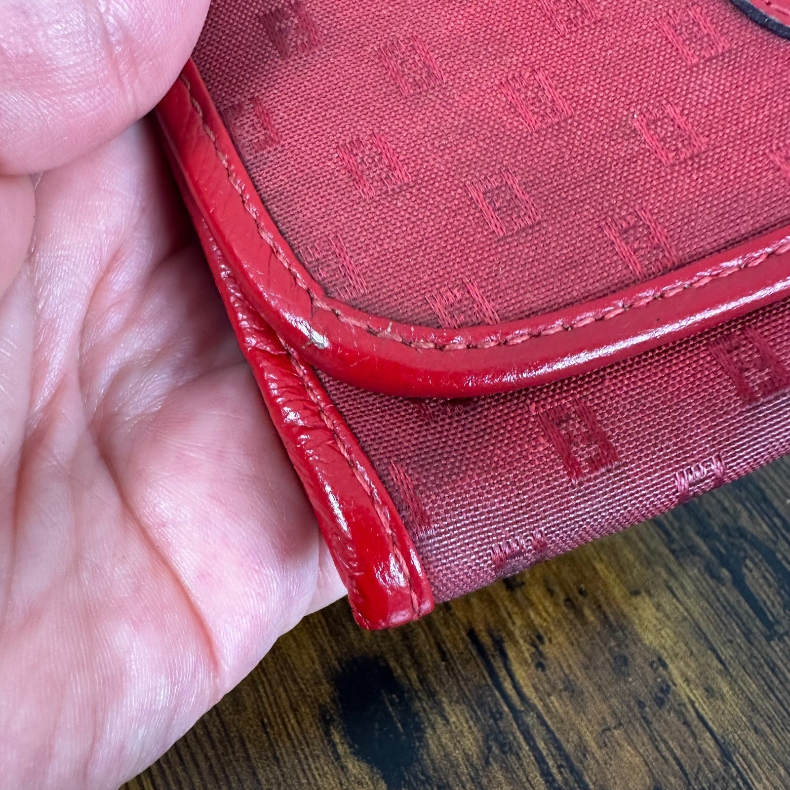 Fendi Red Monogram Logo Pattern Square Shoulder Bag Crossbody Purse Made In Ital