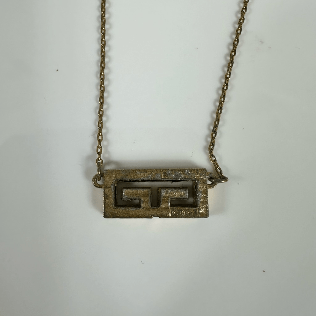 Givenchy 1977 G Logo Rhinestone Choker Necklace Gold Tone Vintage 14”