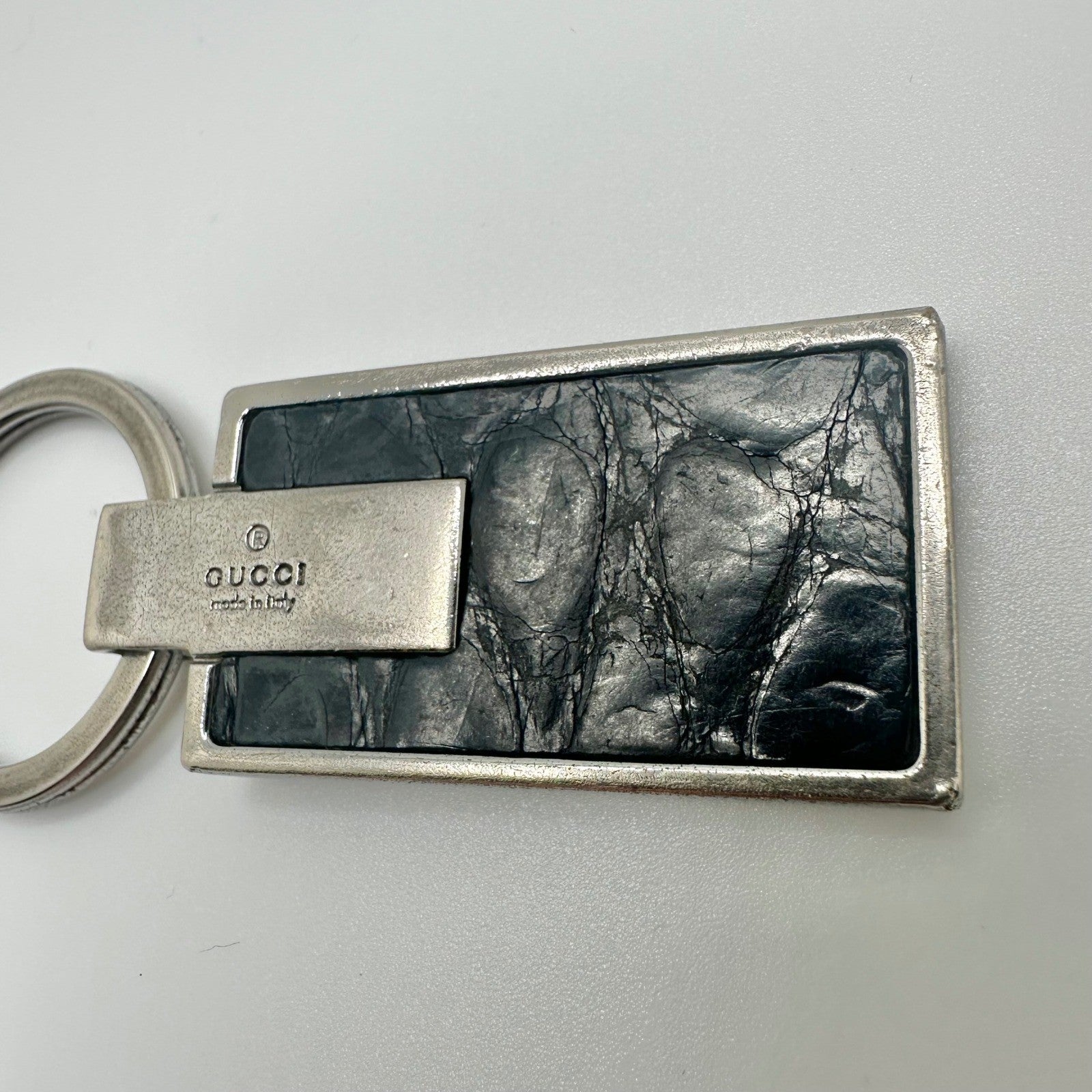 Gucci Keychain Key Ring Holder Leather Silver Made in Italy Accessory