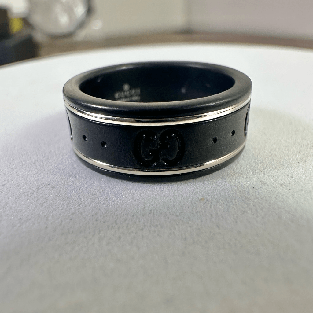 Gucci Icon GG Black Synthetic Corundum Ring Size 5