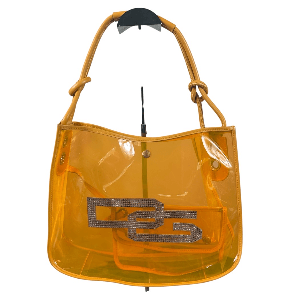 Dolce & Gabbana D&G Rhinestone Embellished Clear Orange Vinyl Tote Bag