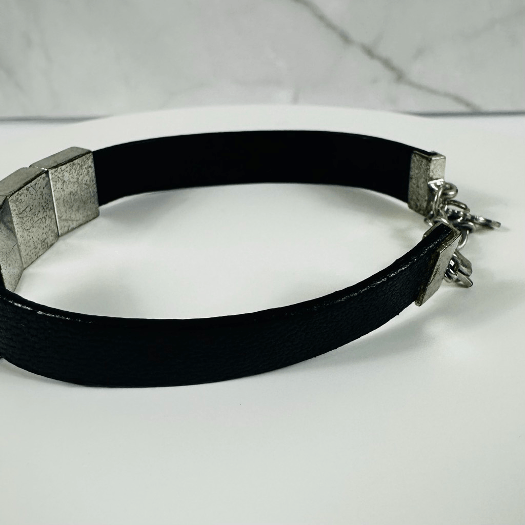 Christian Dior Leather Silver Tone Adjustable Bracelet