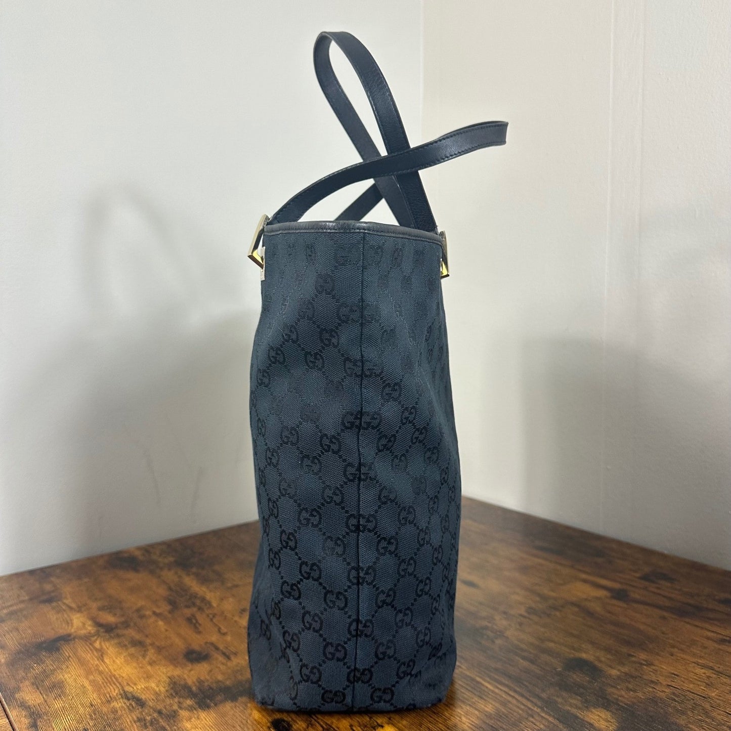 Gucci GG Canvas Tote Bag Black Authentic Designer Handbag Purse Classic