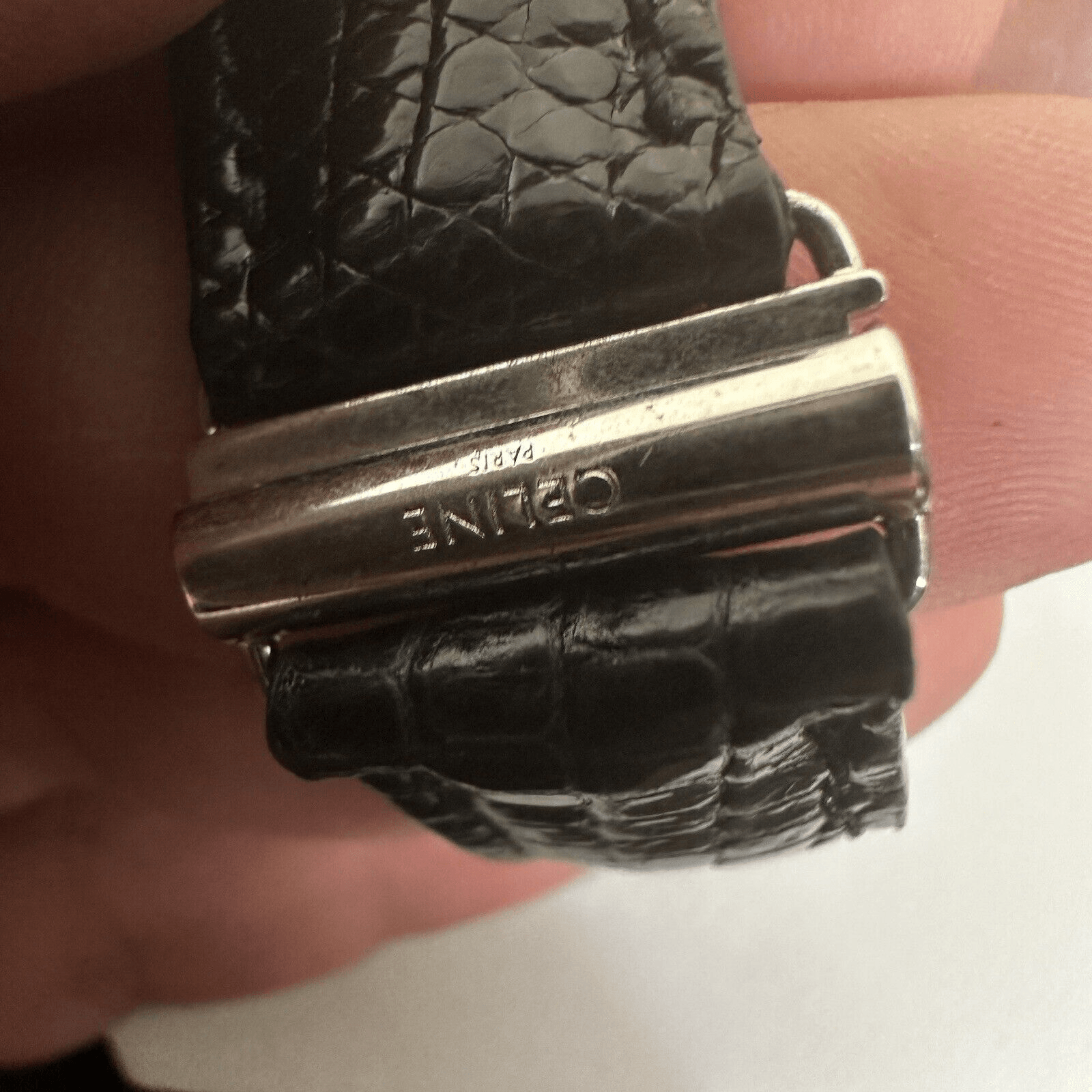 Celine Plaque Bracelet In Lizard And Brass With Certificate Of Authenticity