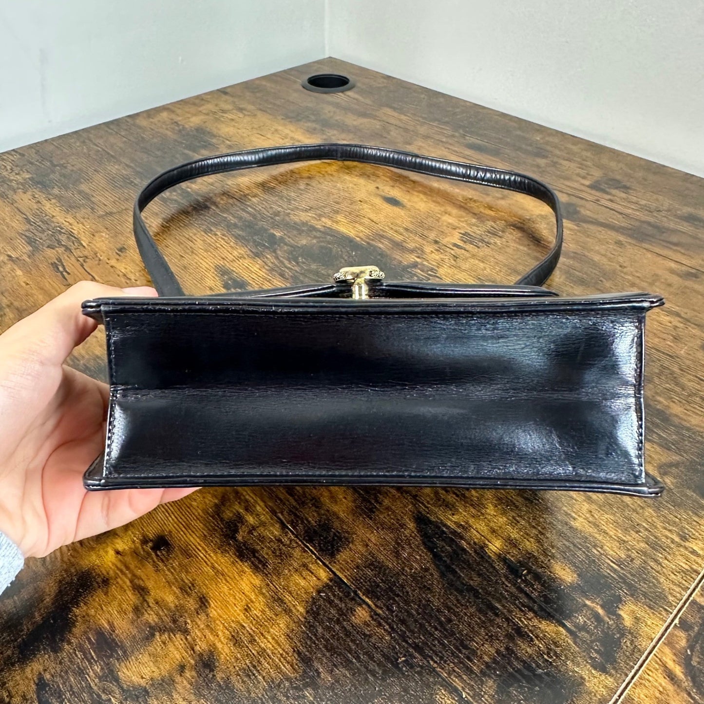 Vintage Gucci Black Leather Flap Chain Shoulder Handbag Evening Bag Authentic