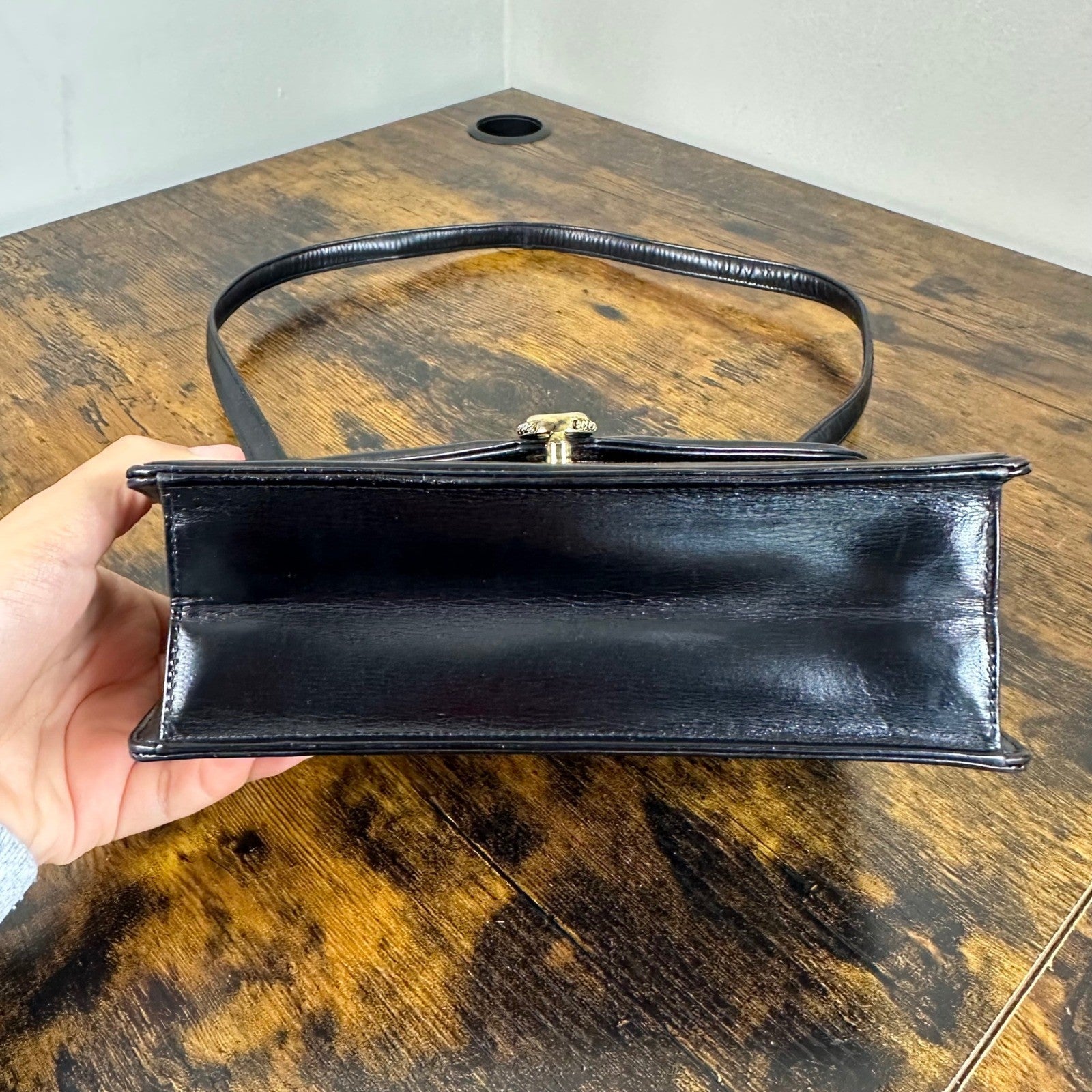 Vintage Gucci Black Leather Flap Chain Shoulder Handbag Evening Bag Authentic