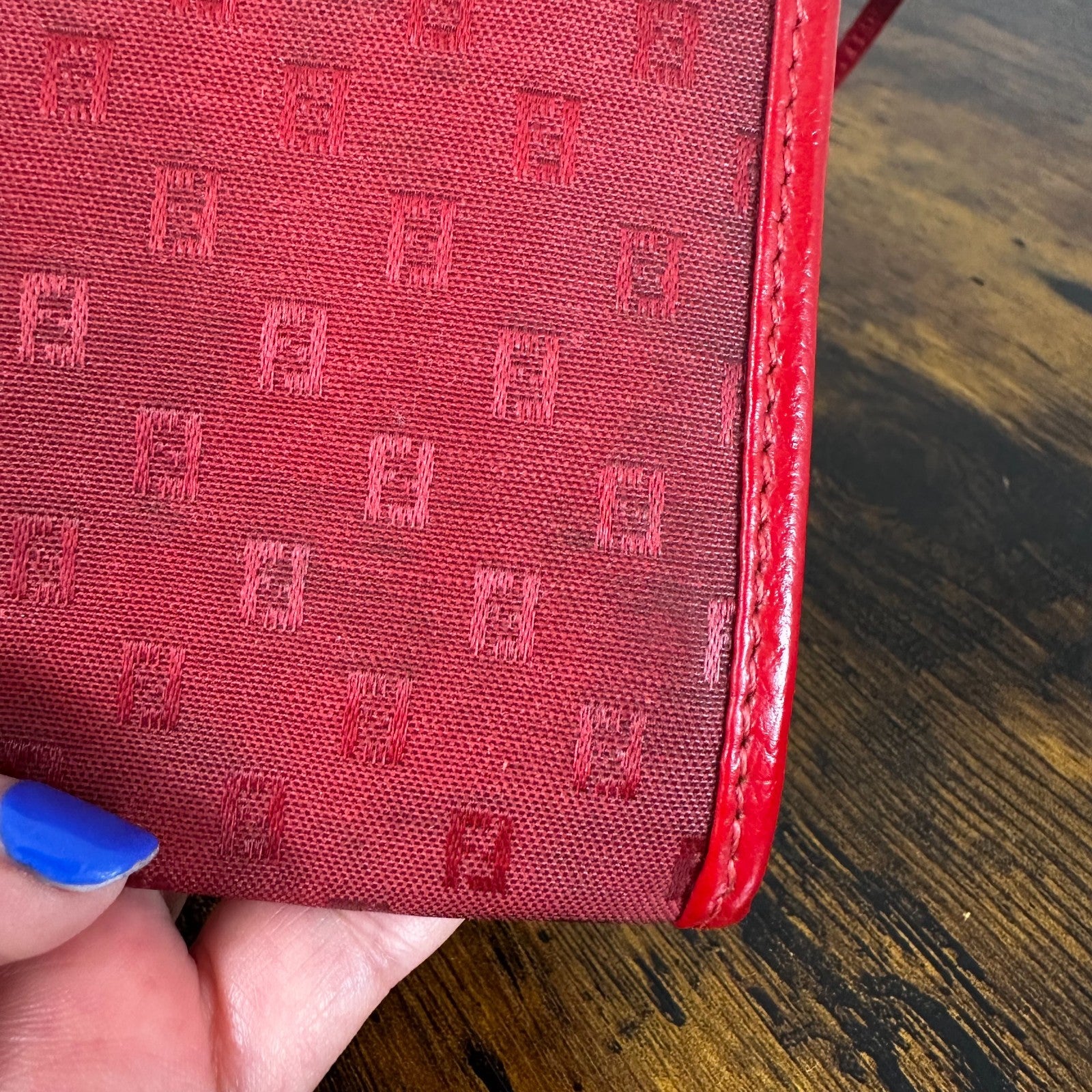 Fendi Red Monogram Logo Pattern Square Shoulder Bag Crossbody Purse Made In Ital