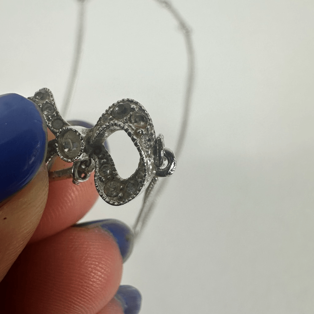 Christian Dior Letter D” Y-Drop Silver Tone Rhinestone Pendant Necklace