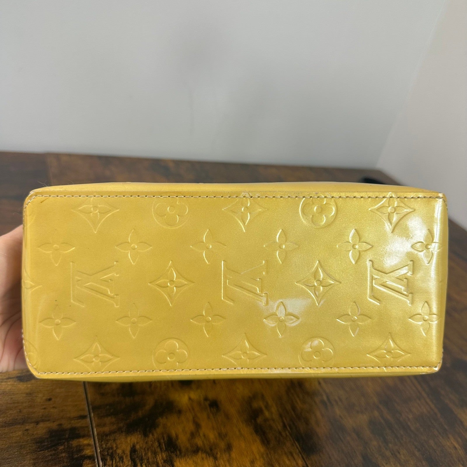 Louis Vuitton Monogram Vernis Reade PM Yellow Patent Leather Handbag Authentic