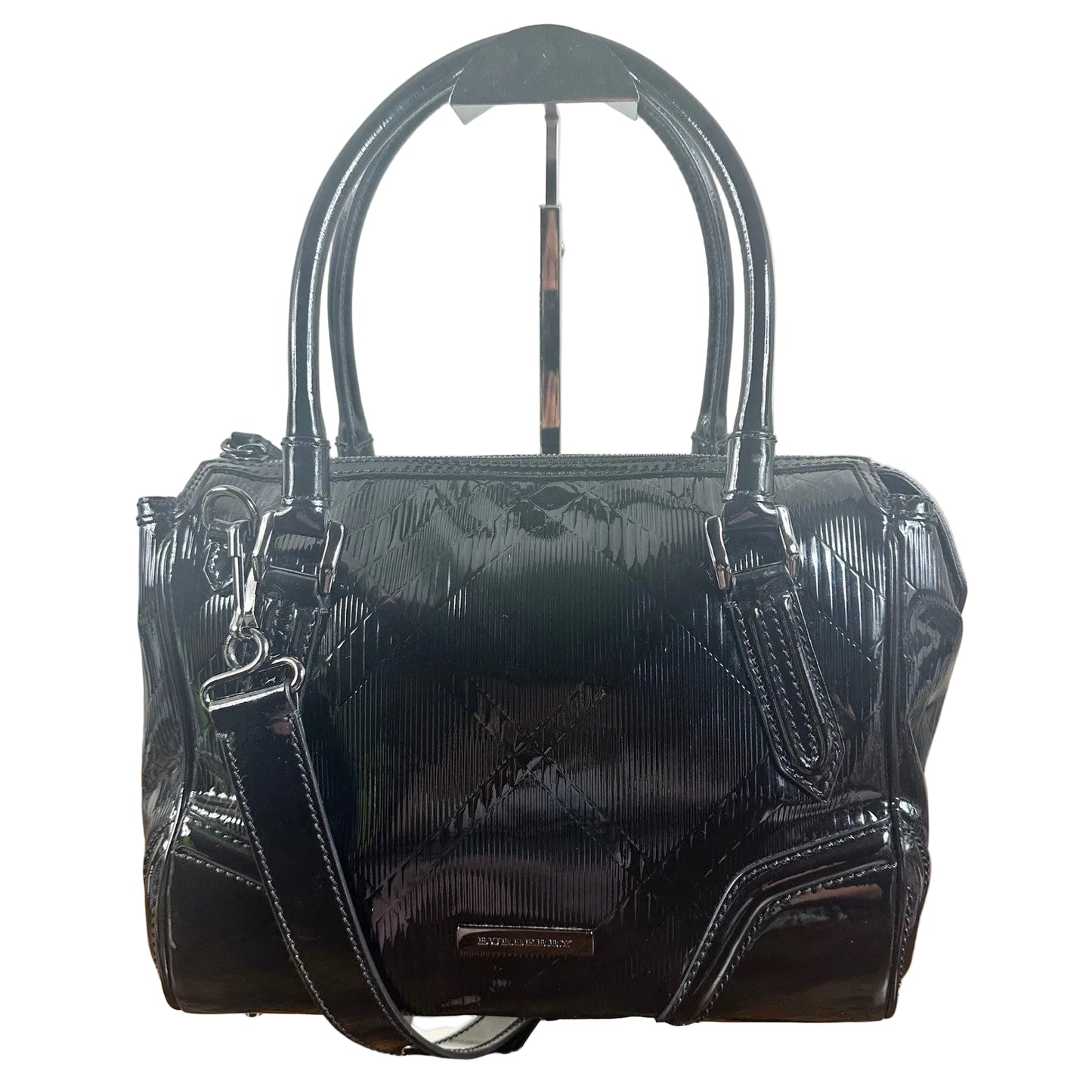 Burberry Black Patent Leather Satchel Handbag Shoulder Bag Made in Italy