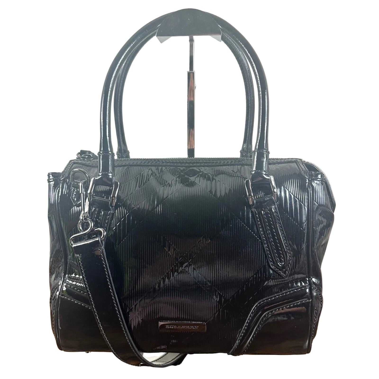 Burberry Black Patent Leather Satchel Handbag Shoulder Bag Made in Italy