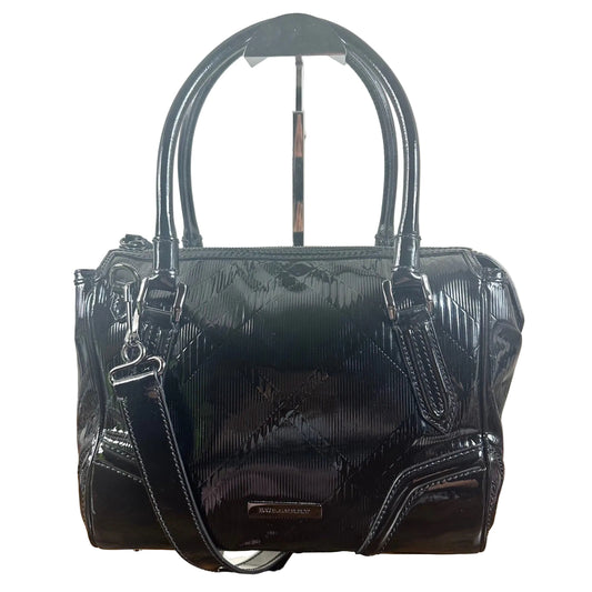 Burberry Black Patent Leather Satchel Handbag Shoulder Bag Made in Italy