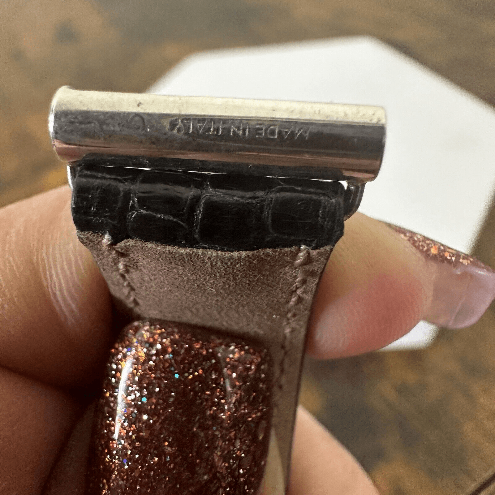 Celine Plaque Bracelet In Lizard And Brass With Certificate Of Authenticity