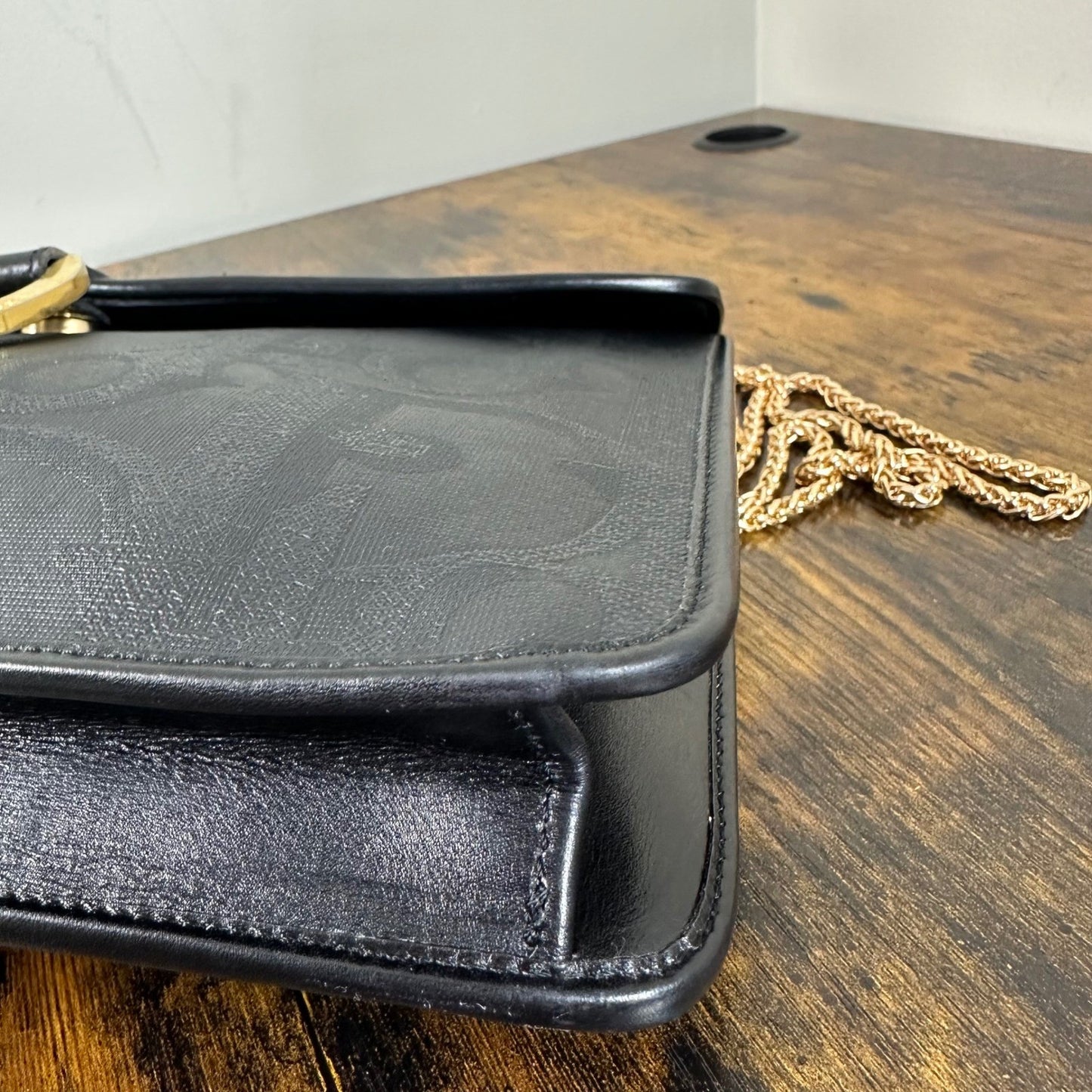 Vintage Christian Dior Monogram Chain Shoulder Bag Black Clutch