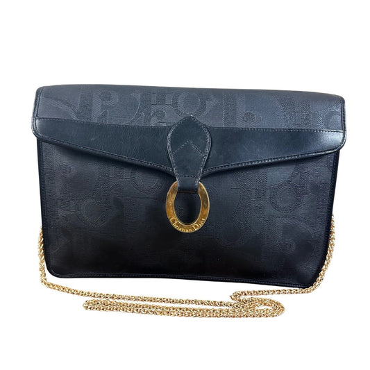 Vintage Christian Dior Monogram Chain Shoulder Bag Black Clutch