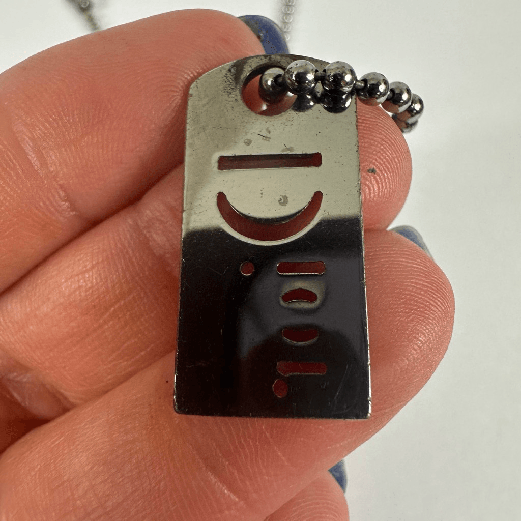 Christian Dior Silver Tone Dog Tag Ball Chain Pendant Necklace