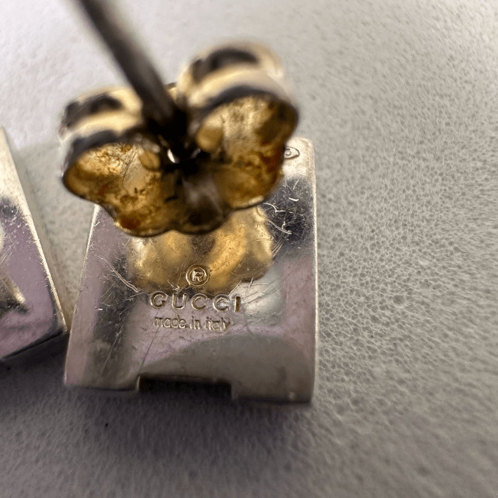 Gucci Vintage G Logo Sterling Silver Pierced Earrings