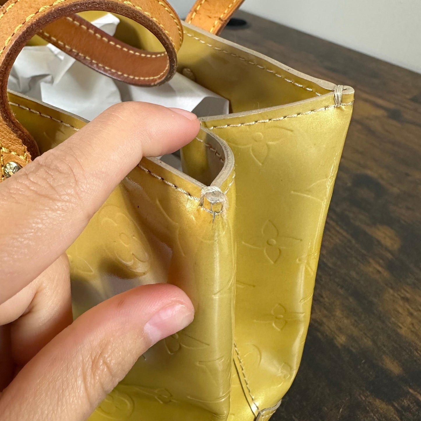 Louis Vuitton Monogram Vernis Reade PM Yellow Patent Leather Handbag Authentic