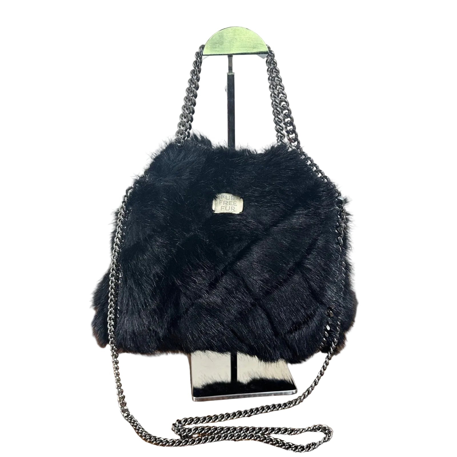 Stella McCartney Fur Free Fur Black Quilted Chain Shoulder Bag