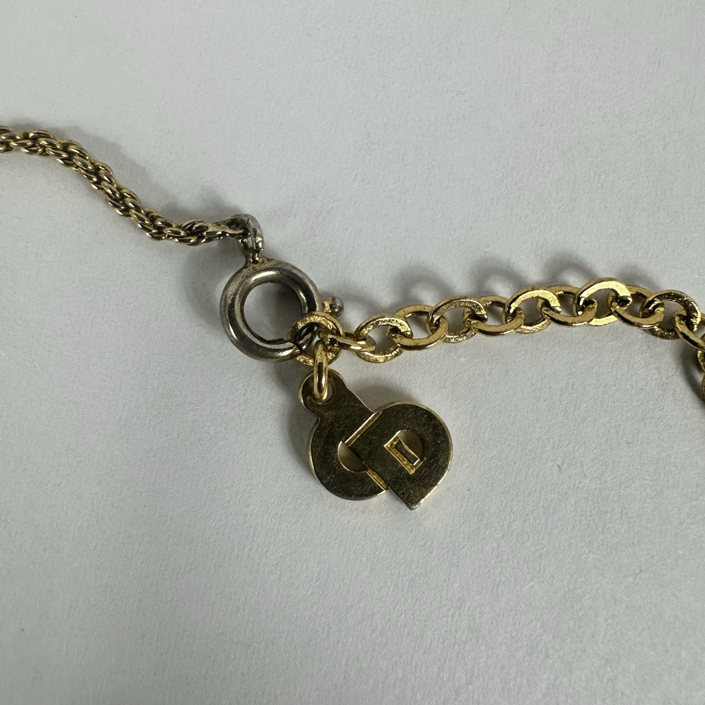 Christian Dior CD Logo Gold Tone Pendant Necklace